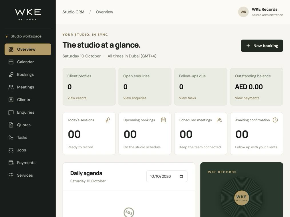WKE Records CRM dashboard